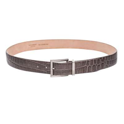 Metal Buckle Croco Leather Belt Gray Silver 95 38