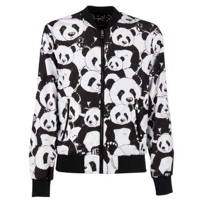 Bomberjacke mit Panda Print und DG Logo Schwarz Weiß