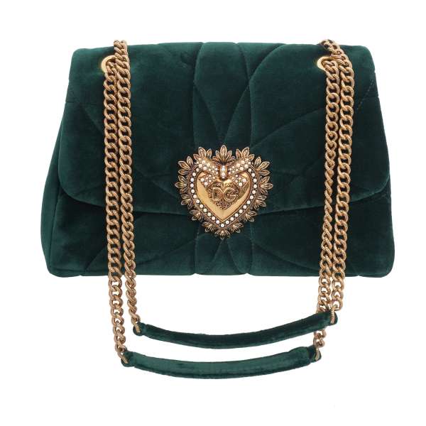 Samt Crossbody Tasche / Schultertasche DEVOTION Medium mit DG Logo Perlen Herz Verschluss und Kettenriemen von DOLCE & GABBANA