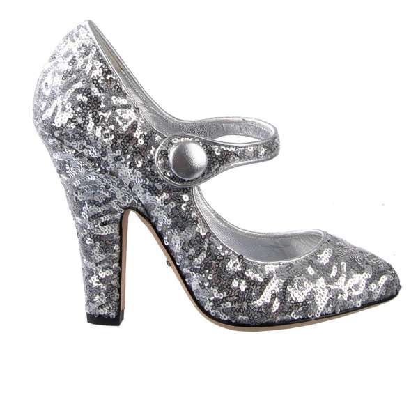 Sequined Mary Jane Pumps VALLY in silver by DOLCE & GABBANA