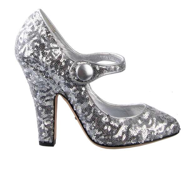 Dolce Gabbana Sequined Mary Janes VALLY Silver