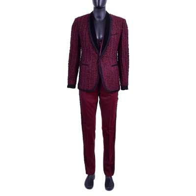 3 Pieces Suit w. 3D Embroidery Red Black