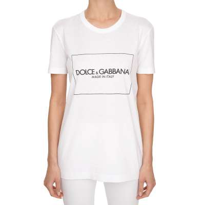 DG Logo Silber Patch Baumwolle T-Shirt Weiß Schwarz 
