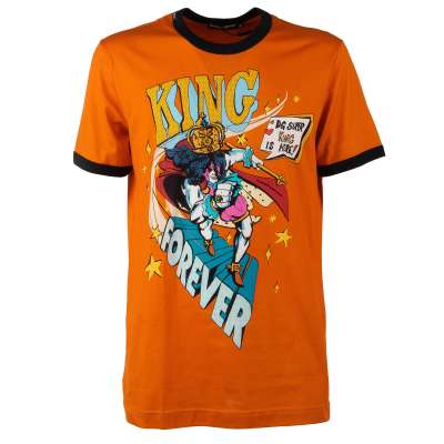 Cotton T-Shirt with King Forever Logo Print Orange Blue 52 L