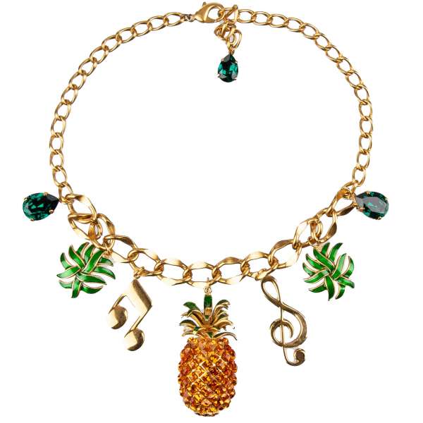 Chocker necklace with filigree crystal pineapple and music elements in gold by DOLCE & GABBANA