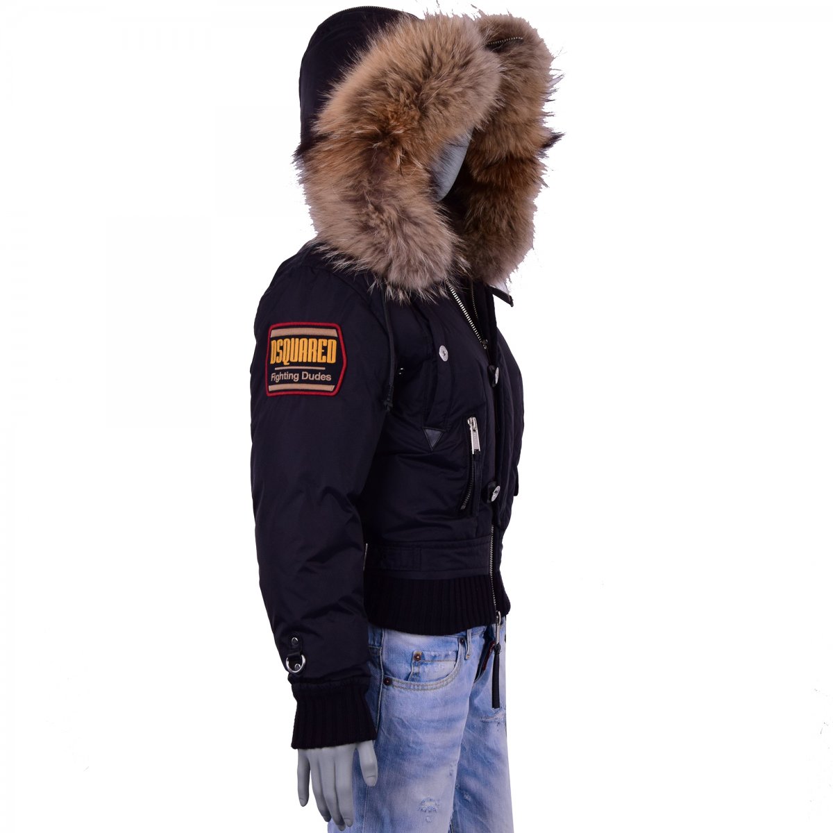 Dsquared2 Down Bomber Jacket FIGHTING DUDES Black 38 FASHION ROOMS