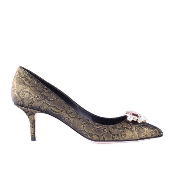 Brocade Pumps BELLUCCI embellished with crystal brooch by DOLCE & GABBANA Black Label