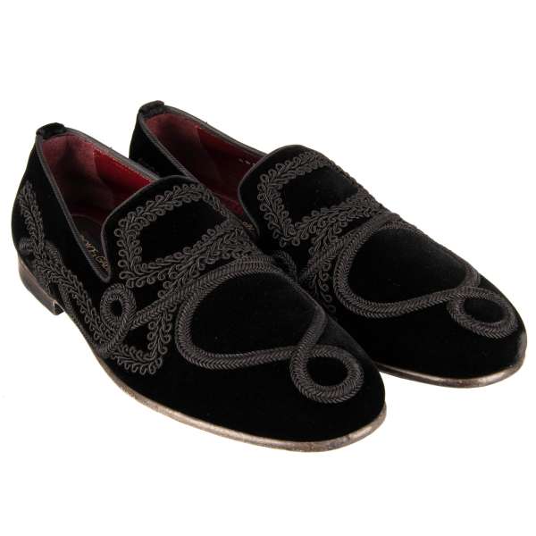 Spanish style Velvet Loafer MILANO with lace embellishments in black by DOLCE & GABBANA