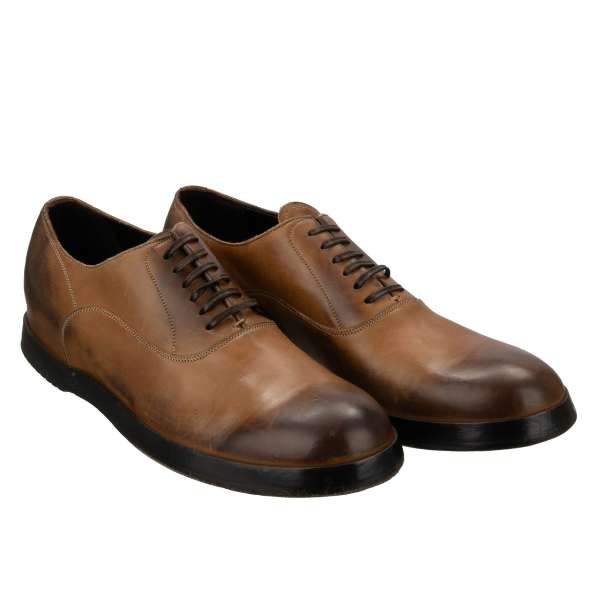Leather Derby Shoes in brown with dark color effect by DOLCE & GABBANA