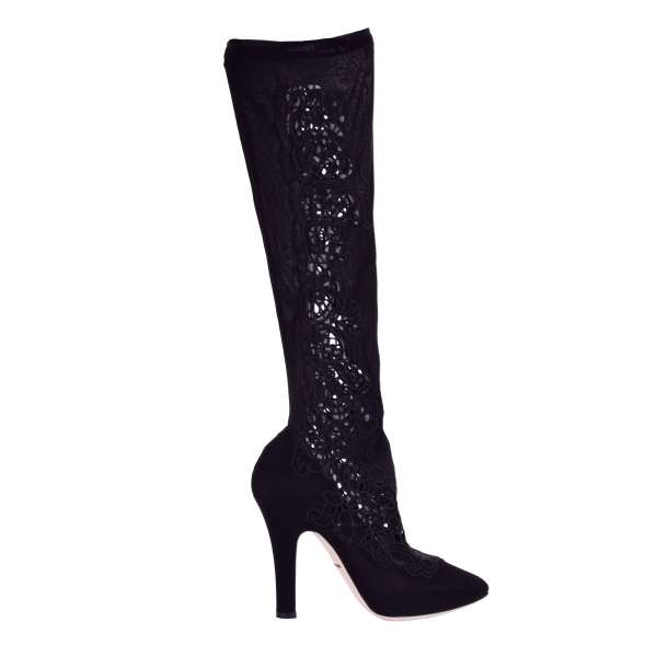 Elastische Socken-Pumps / Stiefel COCO mit Blumen Muster in schwarz von DOLCE & GABBANA