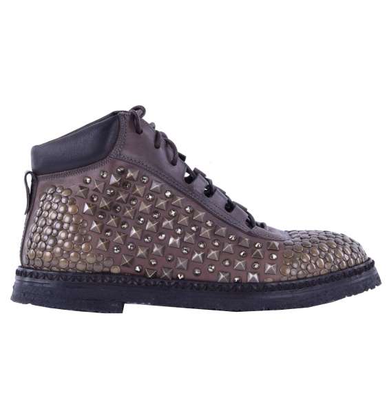 Stable Antilope and Calf Leather Ankle Boots CORTINA embellished with Studs & Crystals by DOLCE & GABBANA