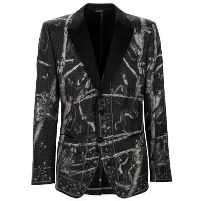 Silk Blazer Jacket SICILIA Peak Lapel Red Black 44 US 34 XS