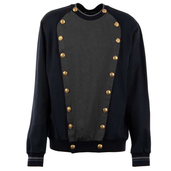 Sweatshirt in Royal Uniform Stil mit goldenen Knöpfen in schwarz und grau von DOLCE & GABBANA Black Label