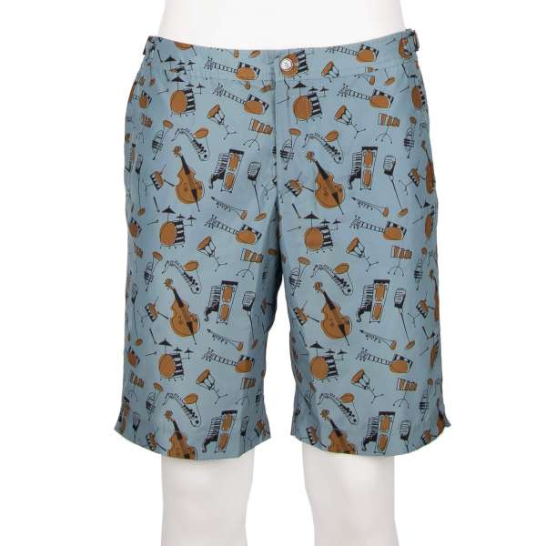 Erweiterbare Badeshorts / Badehose mit Musikinstrumenten Print, Logo, Innenslip und Taschen von DOLCE & GABBANA Beachwear