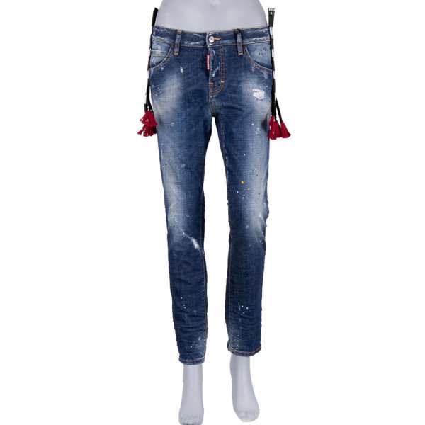 "Cool Girl Jean" Destroyed Jeans with Tassels in blue by DSQUARED2