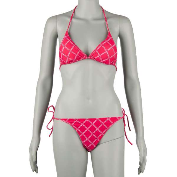 Bikini with logomania print consisting triangle bra with with removable cups combined with Brazilian briefs with drawstrings by EMPORIO ARMANI Swimwear