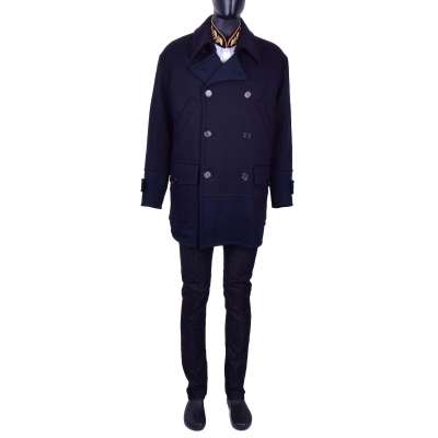 Double-Breasted Oversize Wool Short Coat Blue
