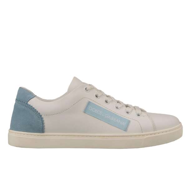 Leather Sneaker LONDON with DG Logo patch and suede back in blue and white by DOLCE & GABBANA