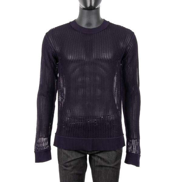 Crewneck cotton Sweater / Sweatshirt with transparent net structure by DOLCE & GABBANA
