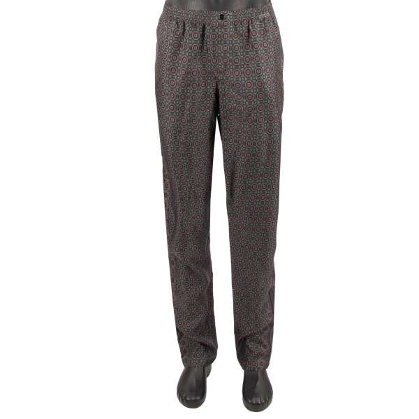 Silk Pyjama Pants with geometric floral print with pocket in gray and bordeaux by DOLCE & GABBANA