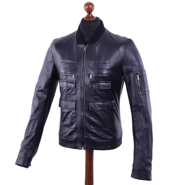 Bomber jacket made of nappa sheepskin with many pockets by DOLCE & GABBANA Black Line