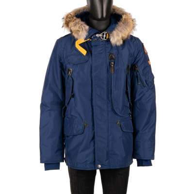 Parka Down Jacket RIGHT HAND with Fur Hoody and Lining Blue