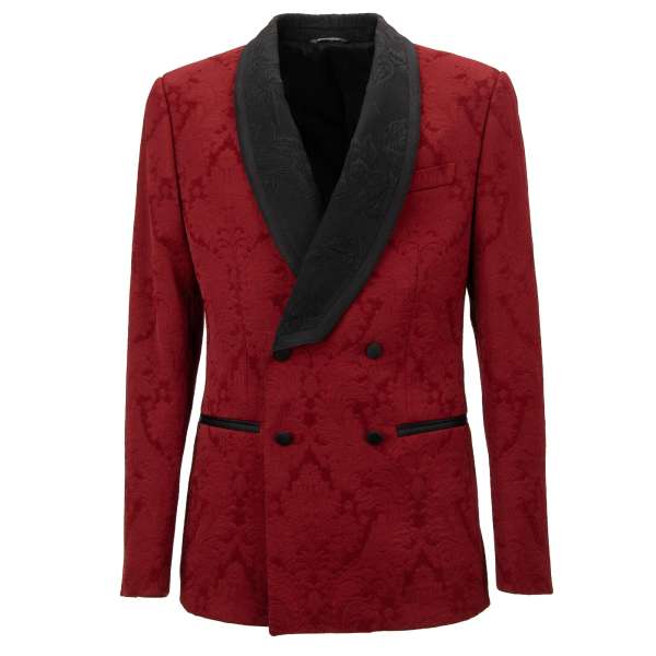 Double-Breasted baroque pattern jacquard blazer with shawl lapel in red and black by DOLCE & GABBANA