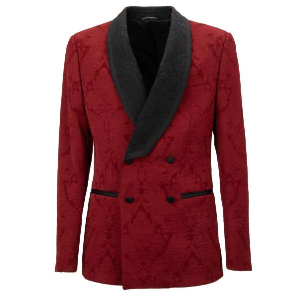 Zweireihiger Blazer aus Barock Jacquard mit rundem Revers in Rot und Schwarz von DOLCE & GABBANA