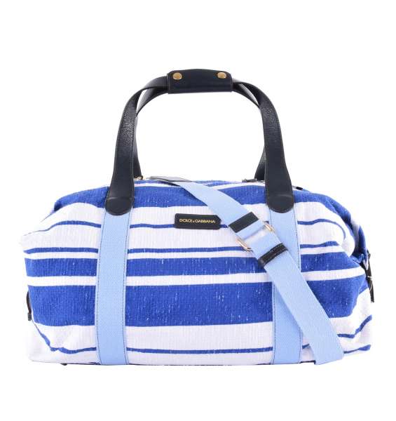 Striped Travel Bag / Duffle Bag BOSTON with logo made of canvas by DOLCE & GABBANA Black Label