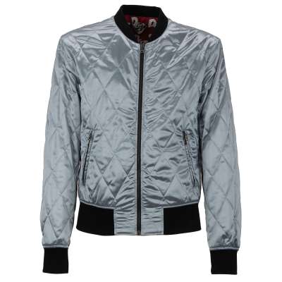 Quilted Nylon Bomber Jacket with Zip Pockets Light Blue