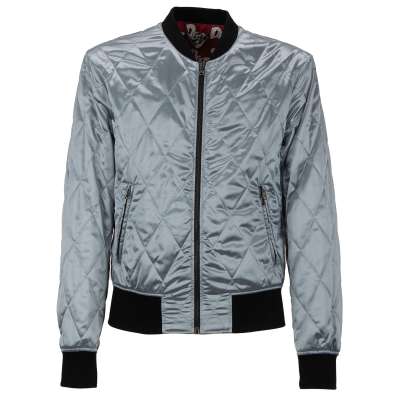 Gesteppte Nylon Bomberjacke mit Taschen Hell-Blau Schwarz