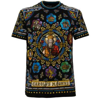 Carol vs. Magnus Crown Print Cotton T-Shirt Black Gold Blue