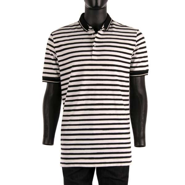 Cotton Polo Shirt with logo plate with stripes by DOLCE & GABBANA