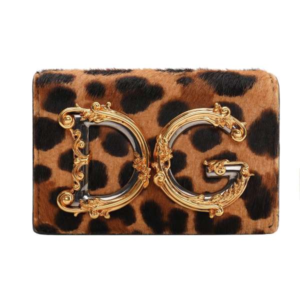Leopard pattern Micro Fur Belt Bag DG GIRL with DG Logo plate in brown, black and gold by DOLCE & GABBANA