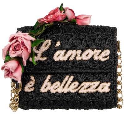 Woven Crossbody Bag DG MILLENNIALS L'Amore e Bellezza with Roses Black