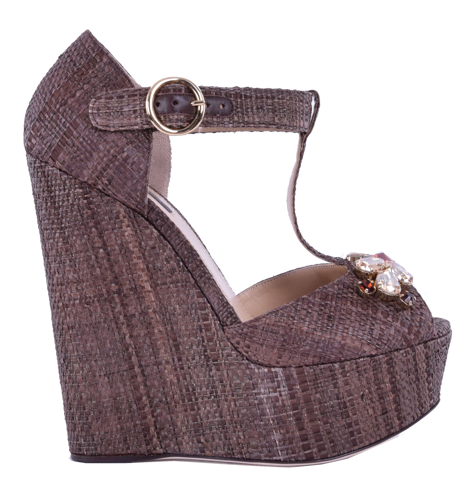 Dolce Gabbana Crystal Wedge Sandals BIANCA Brown FASHION ROOMS
