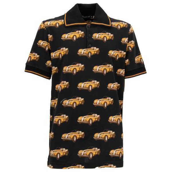 Polo Shirt aus Baumwolle mit Oldtimer Autos Print in Schwarz von DOLCE & GABBANA