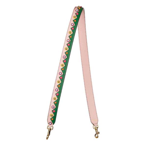 Dauphine and patent leather bag Strap / Handle on green and pink with multicolor studs by DOLCE & GABBANA