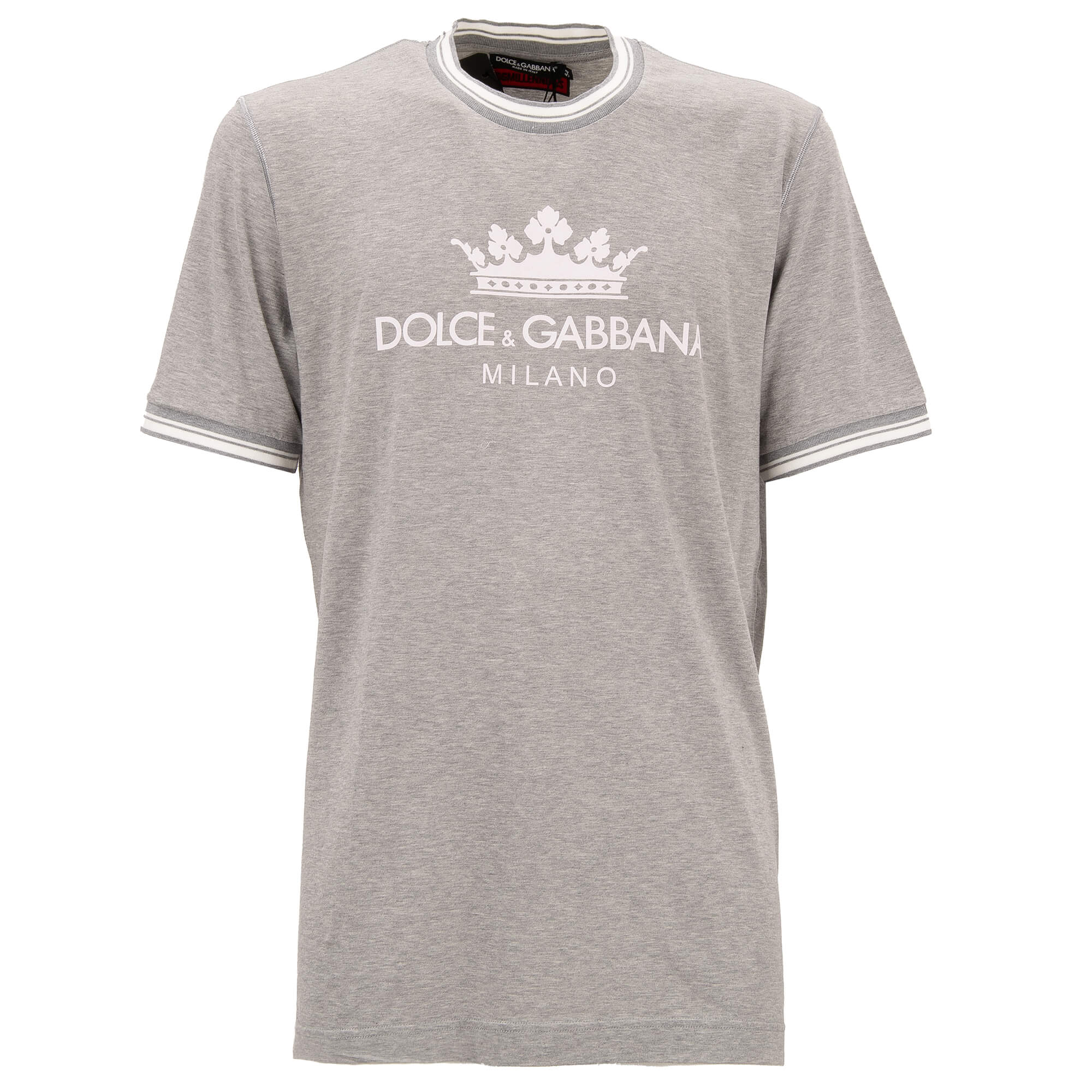 Dolce & Gabbana Cotton T-Shirt Crown Milano Logo Print Gray White ...