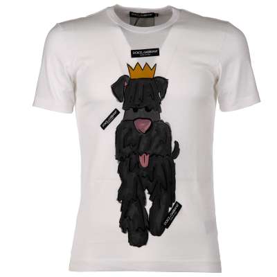 Cotton T-Shirt with Dog Print and Logo Patches White