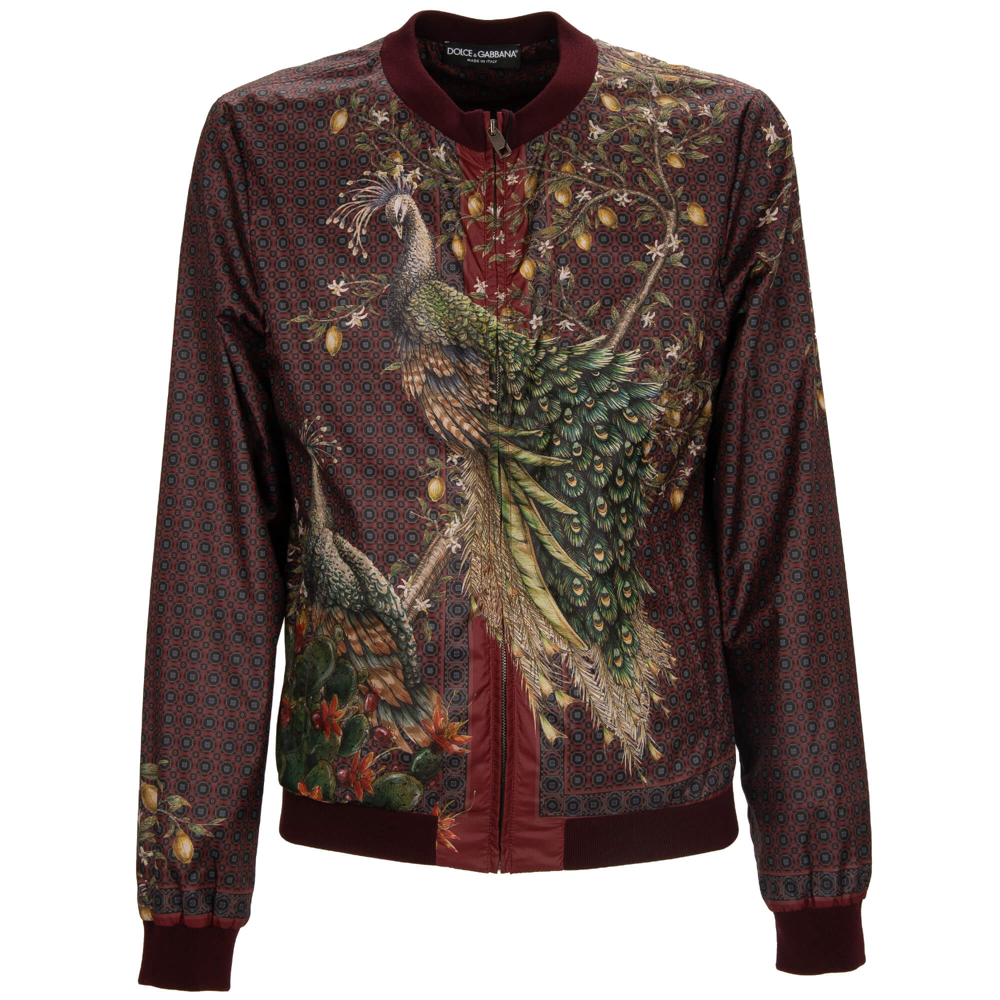 Dolce Gabbana Peacock Lemon Bird Bomber Jacket Bordeaux Green FASHION ROOMS