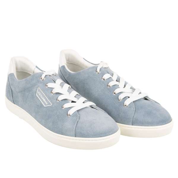 Classic Suede Low-Top Sneaker LONDON with logo plate in blue and white by DOLCE & GABBANA