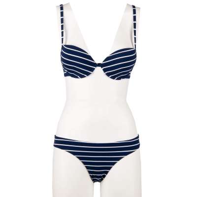 EA7 Gestreifter Seaworld Skulptur Push-Up Bikini mit Logo Blau Weiß S