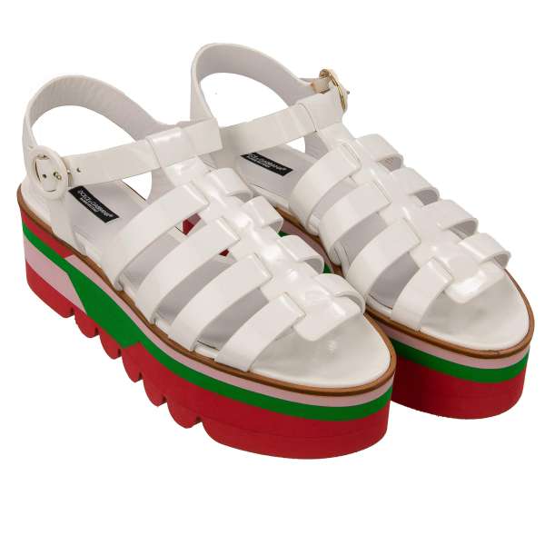  Patent leather platform sandals BIANCA in white, red, pink and green by DOLCE & GABBANA