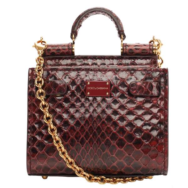 Snake Leather Crossbody Clutch Bag SICILY 62 Micro with DG Logo plate and detachable metal chain strap by DOLCE & GABBANA