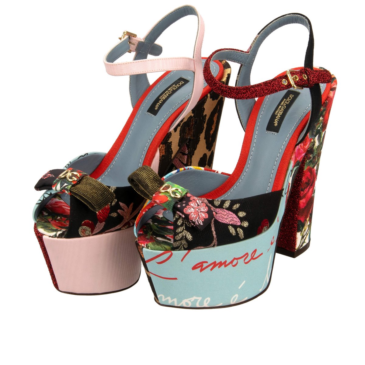 Dolce Gabbana DG Logo Carretto Leopard Patchwork Plateau Pumps Sandals BETTE FASHION ROOMS