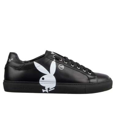 Low-Top Bunny Skull Logo Printed Sneaker Black White