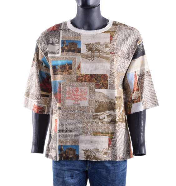 Oversize T-Shirt aus Leinen und Baumwolle mit Taormina Print von DOLCE & GABBANA