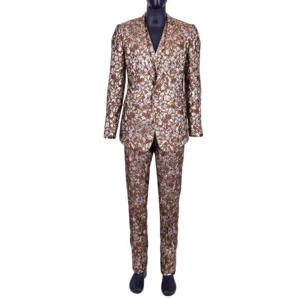 Lurex Brocade 3-pieces suit with gold floral design by DOLCE & GABBANA Black Line
