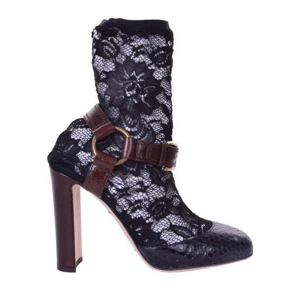 Lace and snakeskin Socks-Pumps VALLY in black by DOLCE & GABBANA Black Label